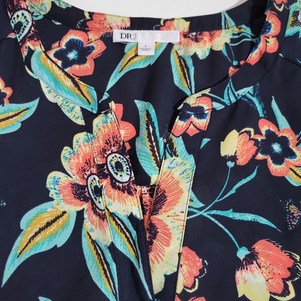 DR2 Womens Blouse Size L Sleeveless Floral V-Neck Tank Top Lightweight 1458 - Picture 3 of 6